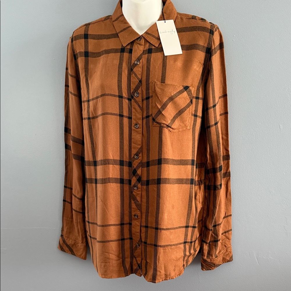 Thread & Supply Brown Plaid Button Down Shirt